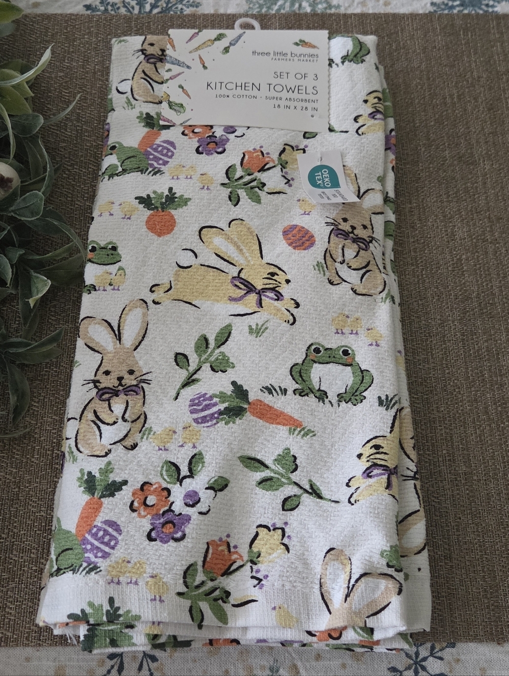 Three Little Bunnies Easter Bunny & Frog Kitchen Towels - Set of 3